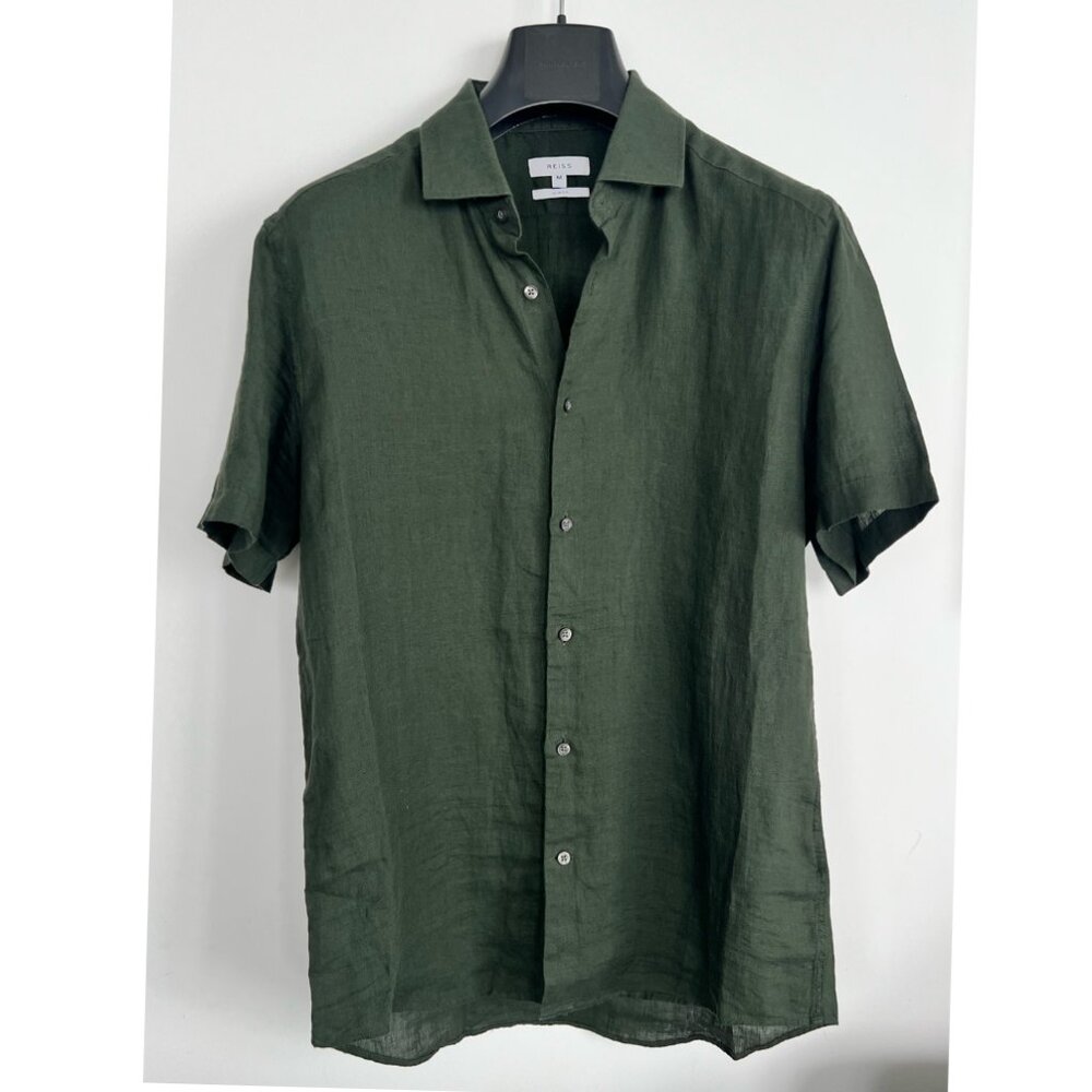 Reiss Short-Sleeve Button-up Slim-Fit Linen Dress Shirt